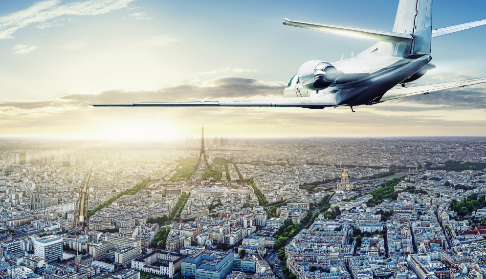 Plane flying over Paris